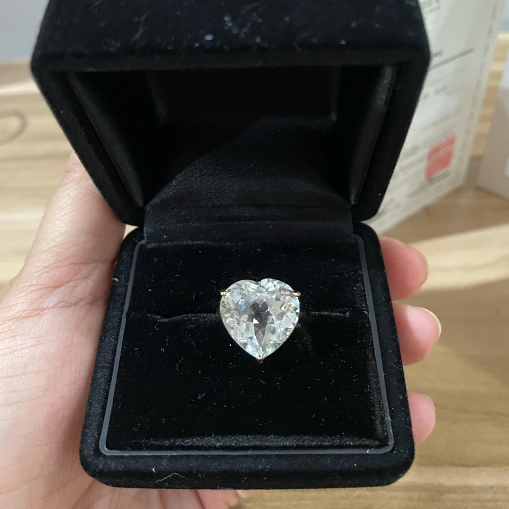 K18 18k Real Gold Japan Natural Topaz or White Topaz (April) heart ring YG - Picture 3 of 11